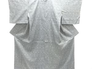 横段に更紗模様織り出し手織り真綿小千谷紬着物